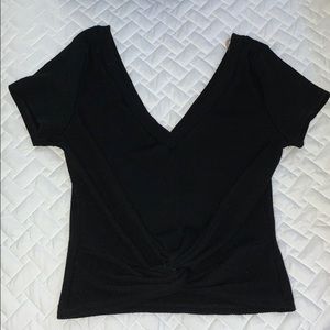 Ribbed v-neck knot bottom top